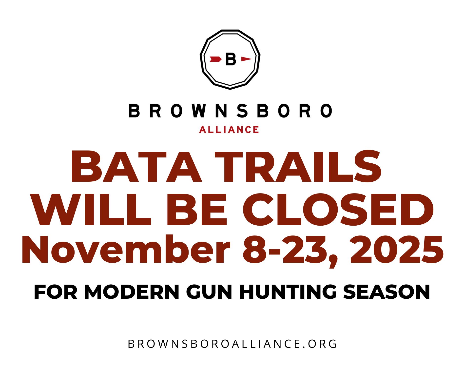 TRAILS CLOSED FOR HUNTING SEASON